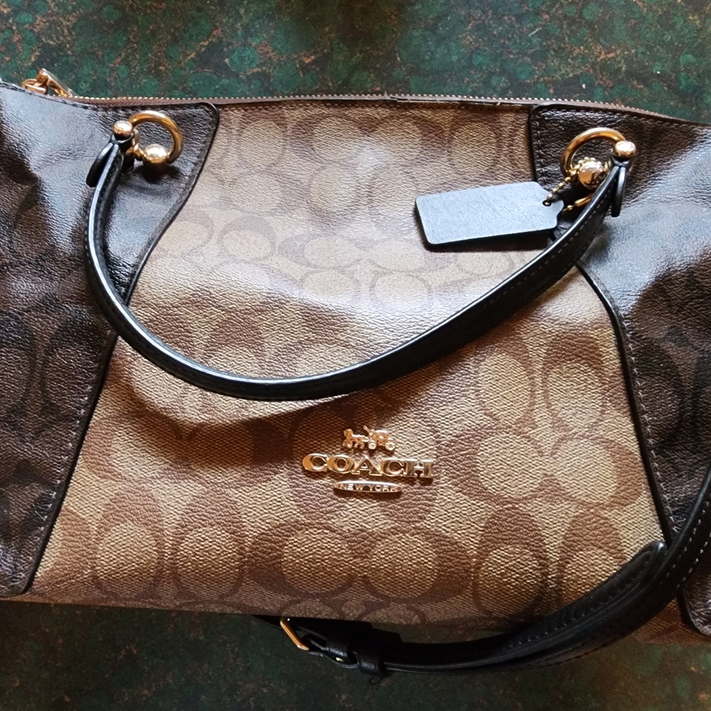 Coach Brown and Black Signature Shoulder Bag